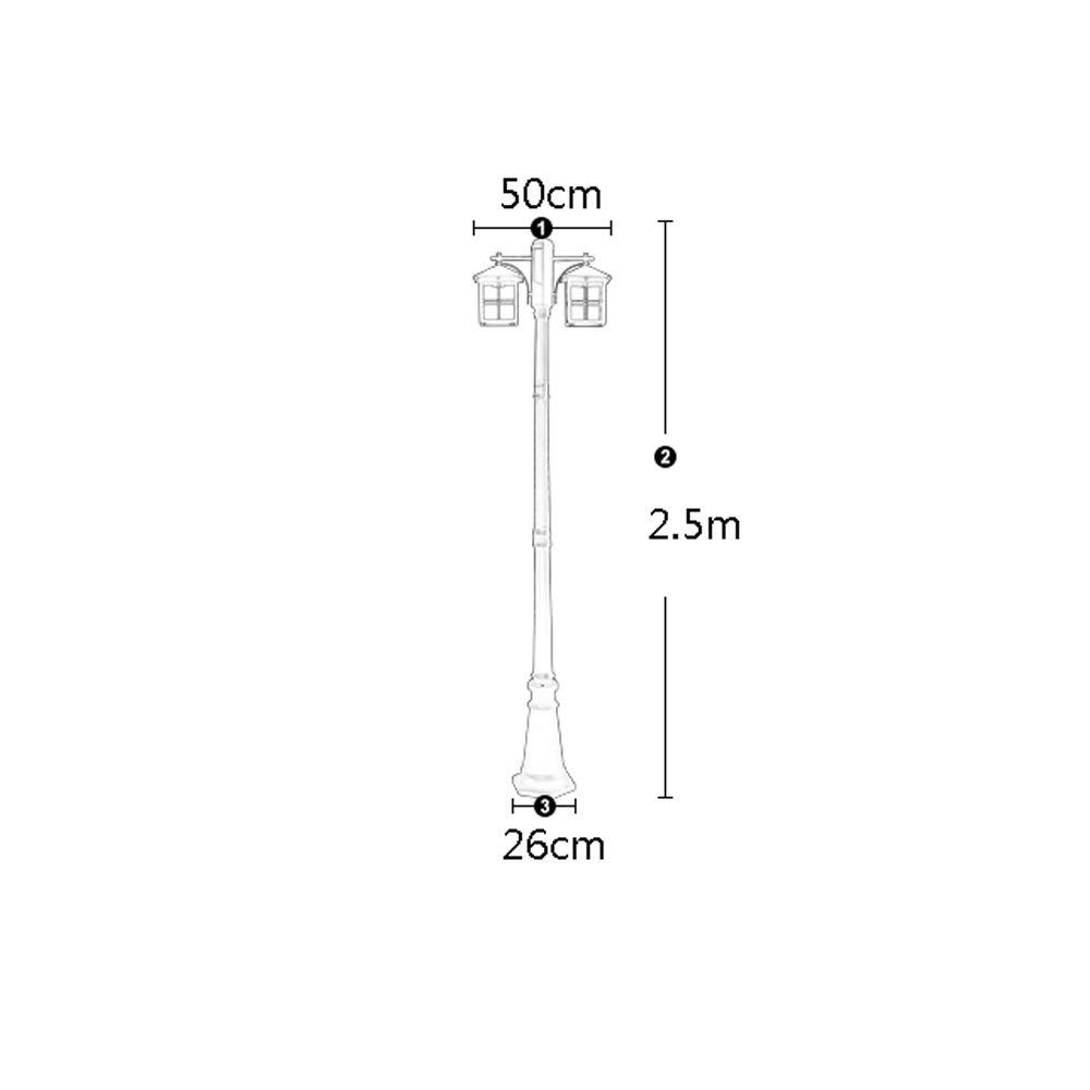 2 luci E27 Tradizionale Retro Pilastro da Esterno per vialetto Europeo IP54 Impermeabile Lanterna in Vetro Metallo Nero Alluminio Palo Alto Palo Stradale Giardino Paesagg,Height 2.5m