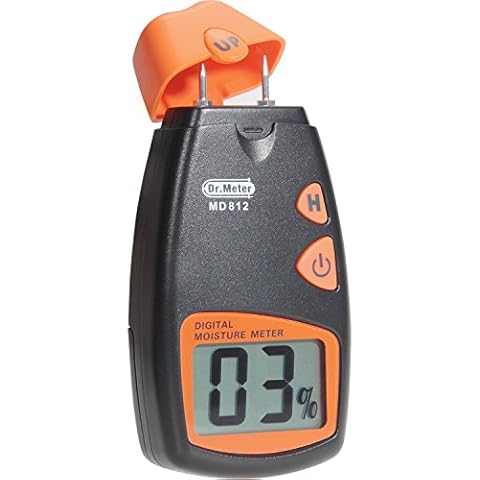 Wood Moisture Meter,Dr.meter Damp Meter,2 pins Portable Wood Water Moisture Tester, HD Digital LCD Display with 2 Spare Sensor Pins and one 9V Battery(Both Included) Range 5% - 40%,Accuracy: +/-1% Cover