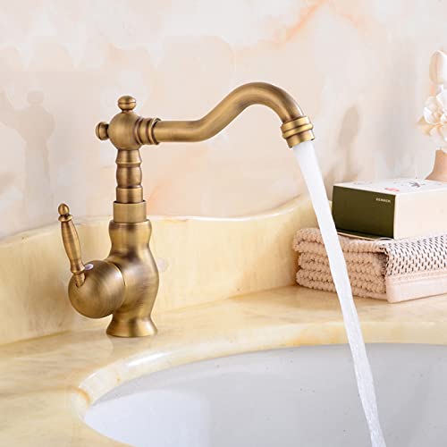 Robinet de lavabo vintage au design antique avec bec haut mobile à 360°