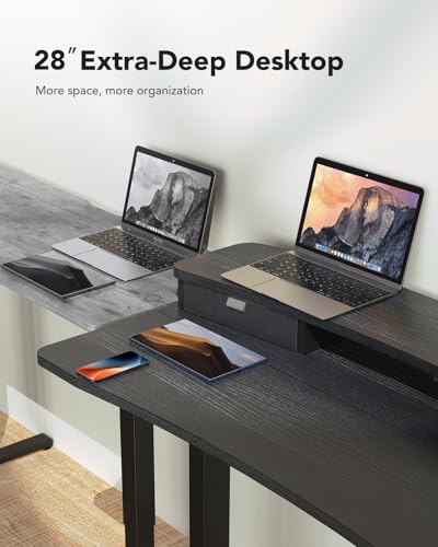 Image of HUANUO 48″ x 28″ Electric Standing Desk with 2 Drawers, C-Clamp Mount Compatible, Height Adjustable Computer Desk, Home Office Stand Up Desk with 4 Preset Heights & 2 Hooks, Black