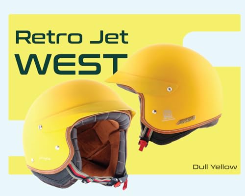 Image of Axor Retro Jet West with Peak ISI and DOT Certified Matte Finish Open Face Helmet for Men and Women with Stylish Peak-Dull Yellow-XL