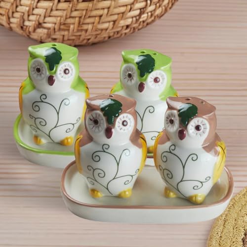 Image of Kookee Ceramic Salt and Pepper Shakers Set with Tray - Elegant Namak Dani, Spice Sprinkler & Dispenser for Dining Table, Kitchen & Restaurant Use (Pack of 2) (10668)