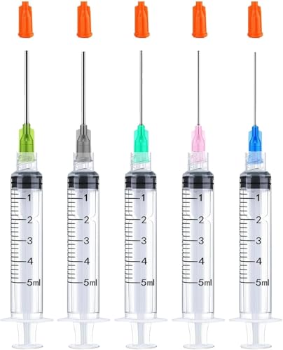 Lot de 5 seringues en plastique de 5 ml avec bouchons Luer Lock - 1,5
