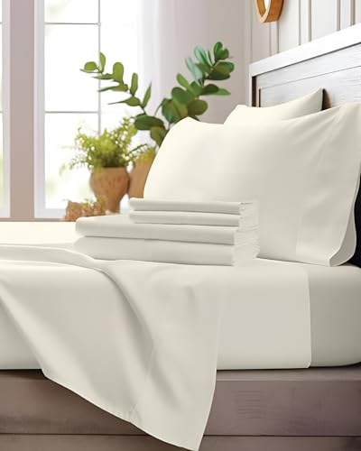 Image of Microfiber King Size Bedsheet with 2 Pillow Covers | Ultra Soft & Breathable Flat Sheet | Wrinkle-Resistant, Premium Comfort for Everyday Use|Size (108 inch x 108 inch) Ivory