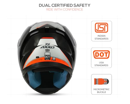 Image of Axxis Segment by MT Group, X Generation Full Face Helmet | ISI & DOT Certified | Anti-Scratch Visor | Lightweight Polycarbonate Shell | Aerodynamic Design | Micrometric Buckle
