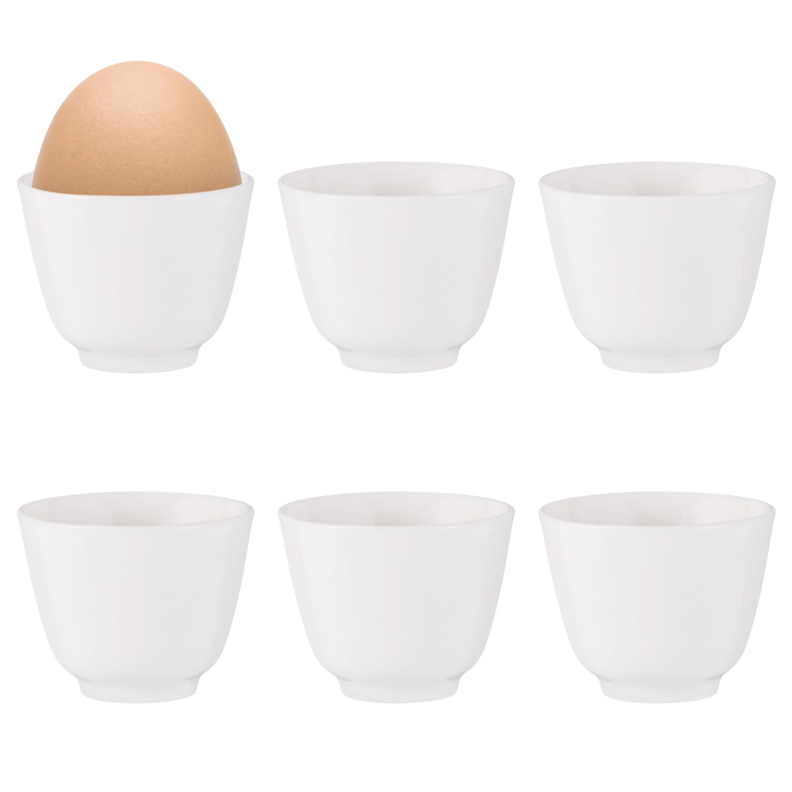Juego de 6 hueveras de porcelana blanca de 5 x 4,3 cm y diseño apilable para mesa de desayuno