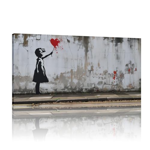 Peinture Toile Banksy Fille avec Ballon cadre en bois haut de gamme 80x160 cm