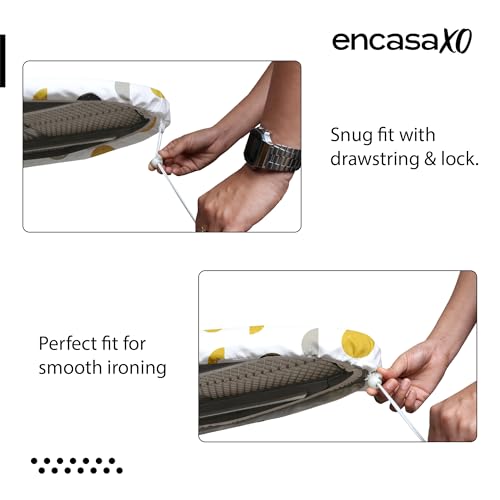 Image of Encasa XO Ironing Board Cover with 3mm Thick Felt Pad for Steam Press (Fits Standard Medium Boards of 112x34 cm) Heat Reflective, Scorch & Stain Resistant, Printed - Yellow Moon