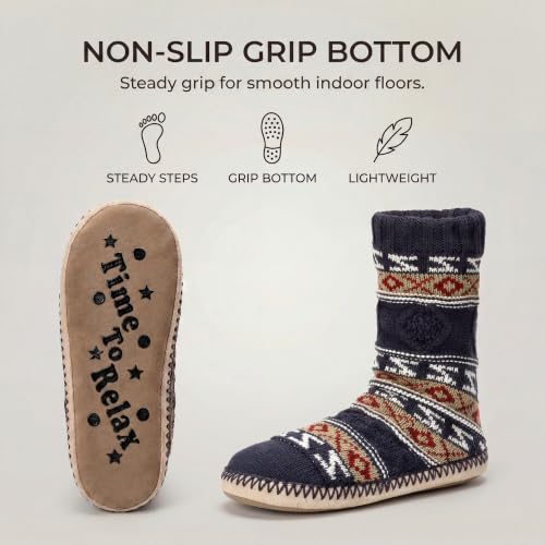Image of Cozylook Mens Slippers Soft Sole Non Slip Fleece Lined Slipper Socks | High shaft knit upper, warm sherpa interior, cushioned underfoot comfort, grippy bottom for winter home, dorm and travel