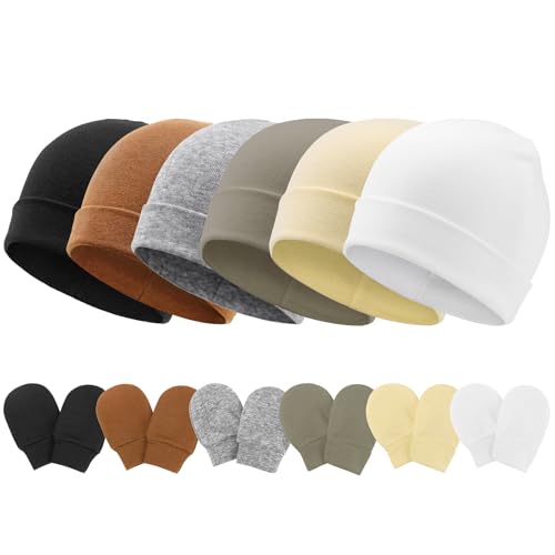 Newborn Baby Hats and Mittens Set Infant Beanie Cap Toddler Gloves Newborn Hospital Hats for Baby Boys Girls Kid 0-6 Months