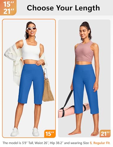 Image of ISEEGZ 15 inch / 18 inch / 21 inch / 25 inch Capri Pants for Women High Waist with Pockets Women's Capris Workout Yoga Pants Loose Straight Leg