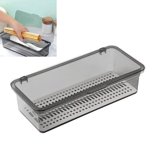 Nricrlus 箸入れ カトラリー収納ボックス 箸収納ボックス 防塵箸ケース カトラリーケース 箸入れケース フォークスプーン 排水可能なカトラリー収納ボ 機能 キッチン用カトラリーオーガナイザー 蓋付き箸収納 箸収納ボックスチック製の食器ケース スプー