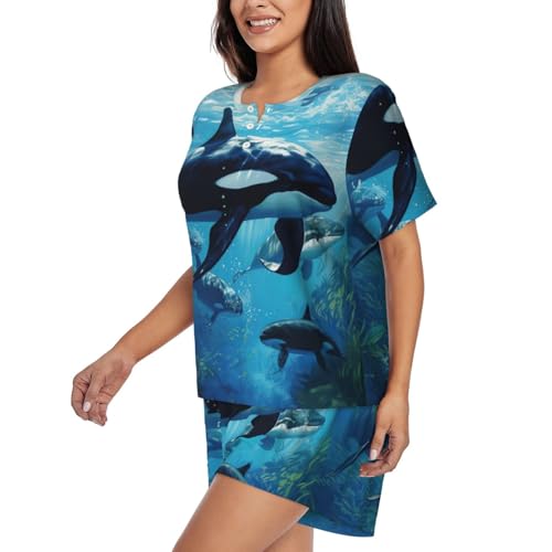 Pijama de manga corta para mujer conjunto ligero de ropa de dormir casual verano orcas 2