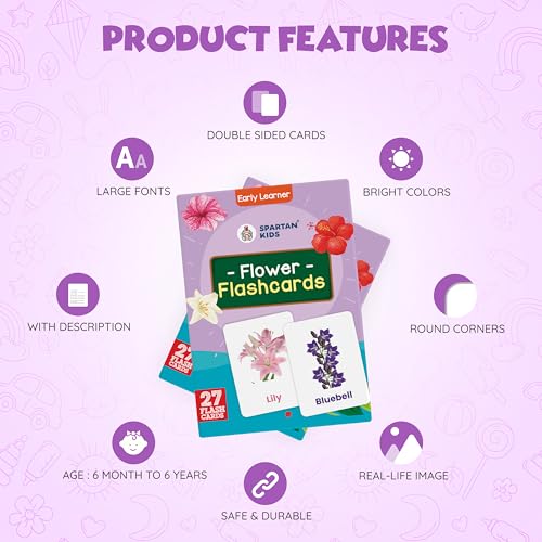Image of SPARTAN KIDS Flower Flash Cards for Kids | 27 Early Learning Flash Cards Easy & Fun Way of Learning 1 Year to 6 Years Babies, for Cognitive Skills