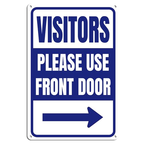 Visitors Please Use Front Door With Right Arrow Aluminum Metal Sign 5.5 X 8 Inch Wall Decor,Indoor/Outdoor use