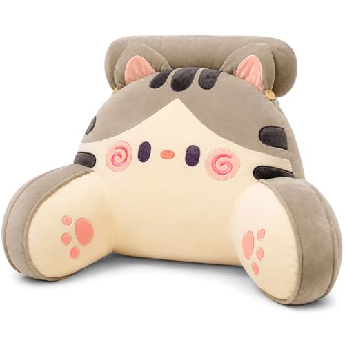 AZMAHT Coussin De Lecture Pour Lit En Felpa Suave, Reading Coussin De Dossier Avec Accoudoirs, Coussin De Lecture Lavable A 30°C para Sofá Y Cama, Leer/Relajarse/Ver Televisió,Grey Cat,75X50CM