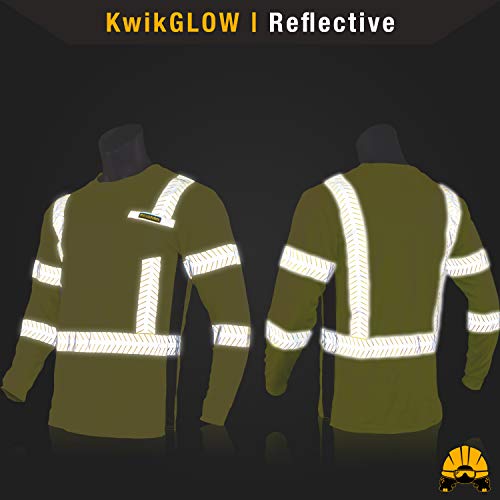 KwikSafety (Charlotte, NC) RENAISSANCE MAN Long Sleeve (w/POCKET) Class 3 ANSI High Visibility Safety Shirt Fishbone Reflective Tape Construction Security Hi Vis Clothing Men | Yellow Medium