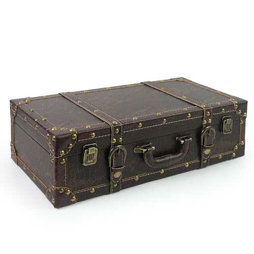 DreamsEden Small Wooden Storage Suitcase, Vintage Decorative Box with Strap,