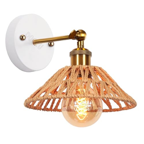 Applique da Parete Interno Moderna Lampade da Parete Industriale Retrò Lampada a Muro E27 Vintage in Metallo Ruotabile Luce da Camera da Letto Soggiorno Corridoio (Corda di canapa-1)