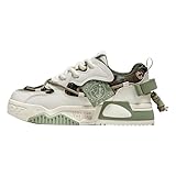 Men's Fashion Street Style Skateboard Shoes, Low-Top Lace-Up Casual Sneakers for All Seasons (Green,7.5)
