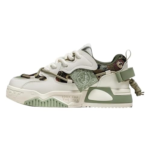 Men's Fashion Street Style Skateboard Shoes, Low-Top Lace-Up Casual Sneakers for All Seasons (Green,7.5)