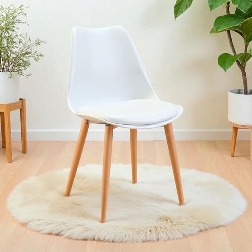 Image of Amazon Brand - Umi Eames Nordan Metal Stylish Modern Furniture Plastic Chairs & Wooden Grain Finish Metal Legs & Padded Seat Cushion in White Color