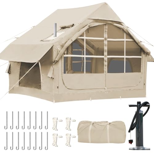 Image of Inflatable Tents for Camping,Easy Blow Up Tent with Hand Pump,4 Seasons Waterproof Air Inflatable Camping Tent House for Family Weekend Camping