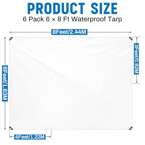 Image of 6 Pcs 6x8 ft Clear Tarp with Grommets Heavy Duty Transparent Tarp Waterproof 8mil Green House Cover with Rope for Plant Garden Patio Chicken Coop Porch (Classic Style)