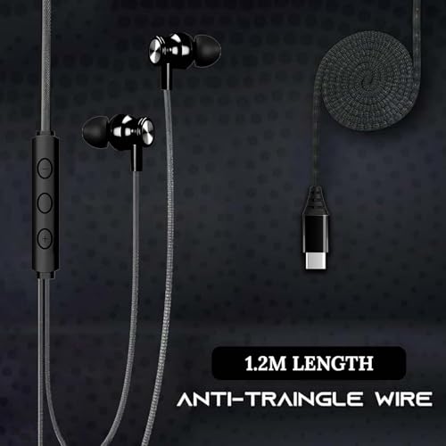 Image of Kratos Tune V4 Black C Type Earphones Wired, Inline Control Type c Headphones with Mic, Sweat Resistant, Comfort Fit Type c Earphone with Volume Control,Metallic c pin Earphones
