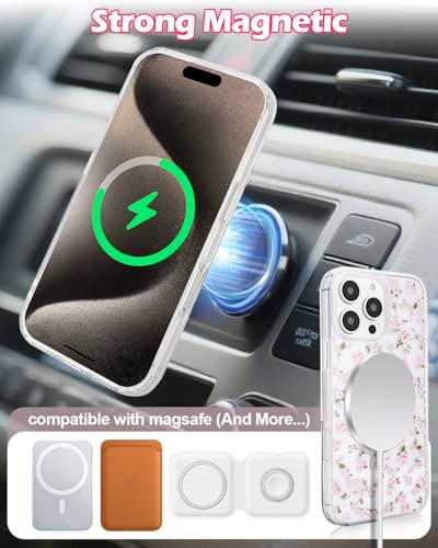 Coque anti-choc pour iPhone 16 Pro compatible MagSafe avec motif fleurs - 3
