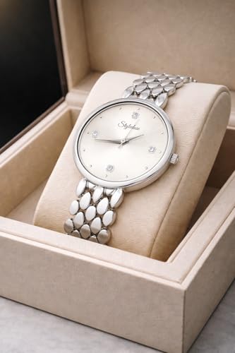 Image of styledose Women's Diamond Studded Watch | Premium Metal Bracelet Strap | Analog Quartz Movemnet Ladies Wrist Watch | Watch for Women & Girls | Wrist Watches for Women's & Girls&Ladies