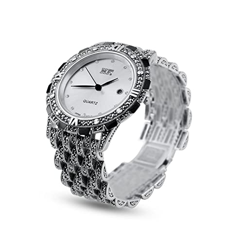 JadeAngel Men Thai 925 Plata esterlina marcasita Relojes