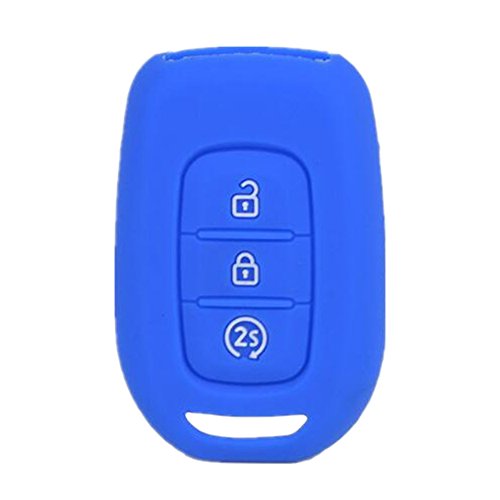 Happyit Silicone Voiture Clé Housse Case pour Renault Duster Sandero Logan Clio Captur Laguna Scenic 2015 2016 2017 3 Boutons Clé À Distance (Bleu) Cover