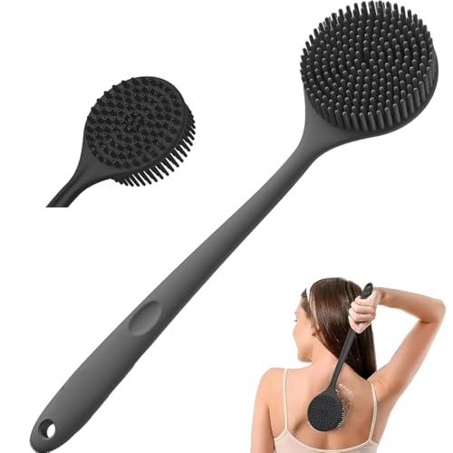 Image of TEKCOOL Premium Soft Silicone Back Scrubber Shower Bath Body Brush with Long Handle Dirt Removal Back Scrubber | BPA-Free | For Men and Women (BLACK)