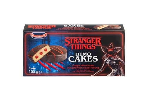 KuchenMeister Stranger Things Demo Cakes 2 x 50 g | Luftige Mini-Rührkuchen | Gefährlich saure Füllung | Mit dunkler, zarter Kakaoglasur | Exklusives Lizenzprodukt | 1 x 100 g
