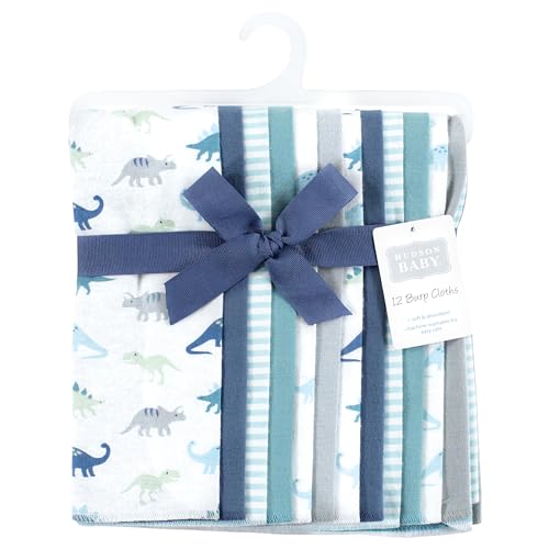 Image of Hudson Baby Unisex Baby Flannel Burp Cloth 12pk, Soft Teal Dino, One Size