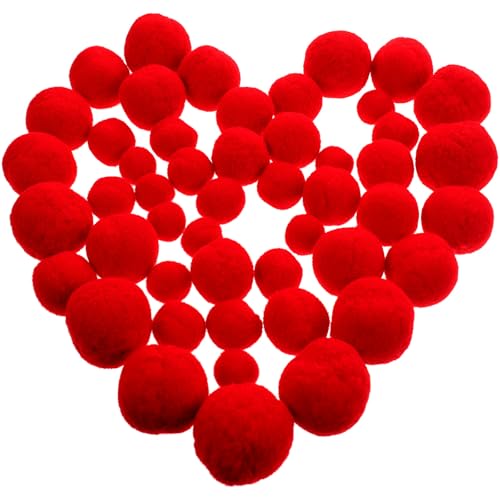 JECOMPRIS Pompones de Poliéster Rojos para Manualidades, Bolas Esponjosas de 20-40 Mm (50 Piezas), Accesorios DIY para Decoración, Ropa y Artesanía Creativa