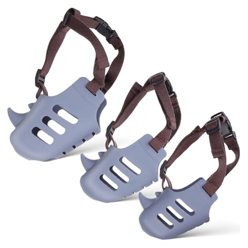 POPETPOP Dog Muzzle for Biting Prevention 3 Pcs Pet Masks Breathable Design Soft Silicone and Adjustable Straps for Small Medium Large Dogs