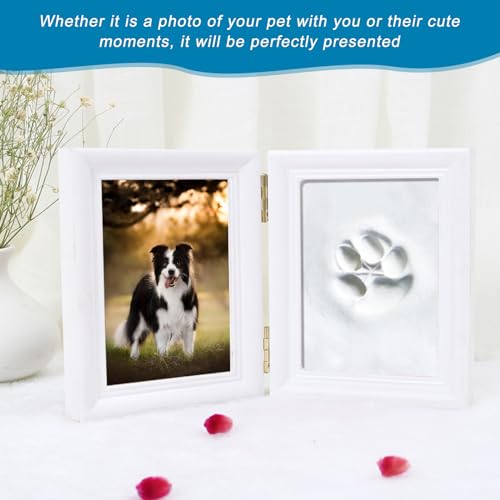 Sporgo Pfotenabdruck Set Hund Katze: 3D Bilderrahmen mit Foto und Pfotenabdrücke, Pfotenabdruck Set mit Ständer, Holz Bilderrahmen für Hunde oder Katzenbesitzer