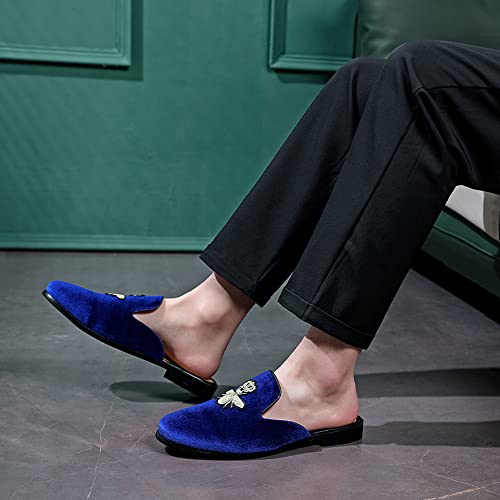 Image of FLQL Mens Shoes Luxury Velvet Gold Buckle Slip-on Penny Loafers Casual Smoking Slippers Indoor Outdoor Sandals Black Size 7-13