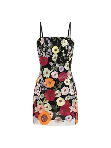 CIDER Mini Dress Floral Embroidery Jacquard Square Neck Sleeveless High Waist Party Club Vacation