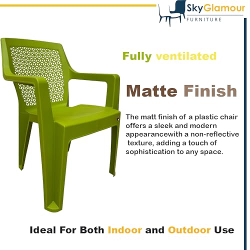 Image of SkyGlamour Cello Sonet Matt Finish Plastic Armchair | Mid Size Plastic Chair for Living Room, Home, Garden Indoor and Outdoor use |Bearing Capacity up to 120 Kg (Colour: Green; Set of 2)