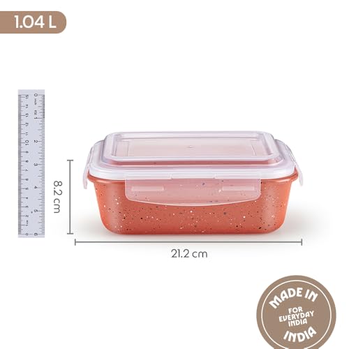 Image of Borosil 1.04 L Kube Pink Food Storage Container with Air Tight Lid | Rectangle Shape Borosilicate Glass Organiser | Microwave & Dishwasher Safe | For Fridge, Kitchen Storage