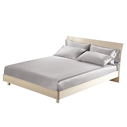 Lilysilk Silk Fitted Sheet 19 Momme Seamless Breathable, Silver/Gray, King #TOP1