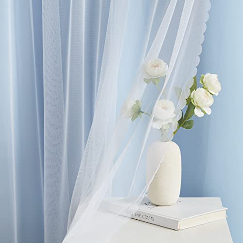 Image of Bujasso Sky Blue 80% Blackout Curtains with Sheer Overlay Mix and Match Double Layer Thermal Insulated Window Panels 84 inch for Living Room Bedroom Blue Drapes with Tiebacks Grommet Top 37 inch Wx84 Lx2