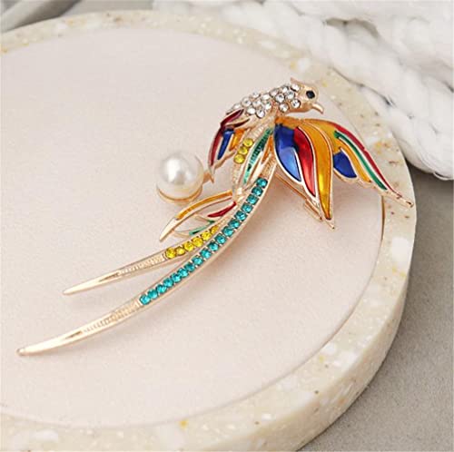 Image of Crystal Colorful Phoenix Brooch Cute Rhinestone Animal Peacock Lapel Pin Chinese Style Jewelry for Women Ladies Clothing Accessories Gift