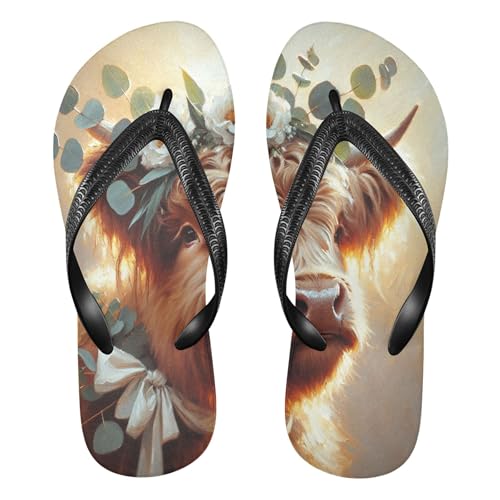 Burbuja Cows White Flower Crown Flip Flops for Women Men, Soft Thong Sandals Rubber Slippers for Pool Beach Essentials