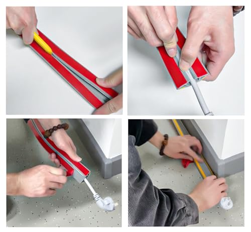 Canaleta protectora y ocultadora de cables de PVC negro, 16 m / 52,5 pies, resistente y cortable, con cinta adhesiva y retardante de llama para salas de servidores, aeropuertos, hospitales, PC y hogar miniatura 5