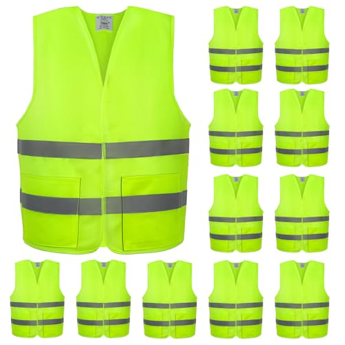 VOCHIC 12 Pack Safety Vests with Pockets, Yellow Reflective High Visibility - image 1