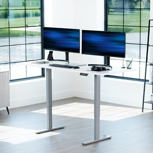 Image of VIVO Electric 71 x 30 in Standing Desk, Memory Height Adjustment, 1B Series, Holds 220 lbs, White Top Gray Frame, DESK-KIT-1G7W